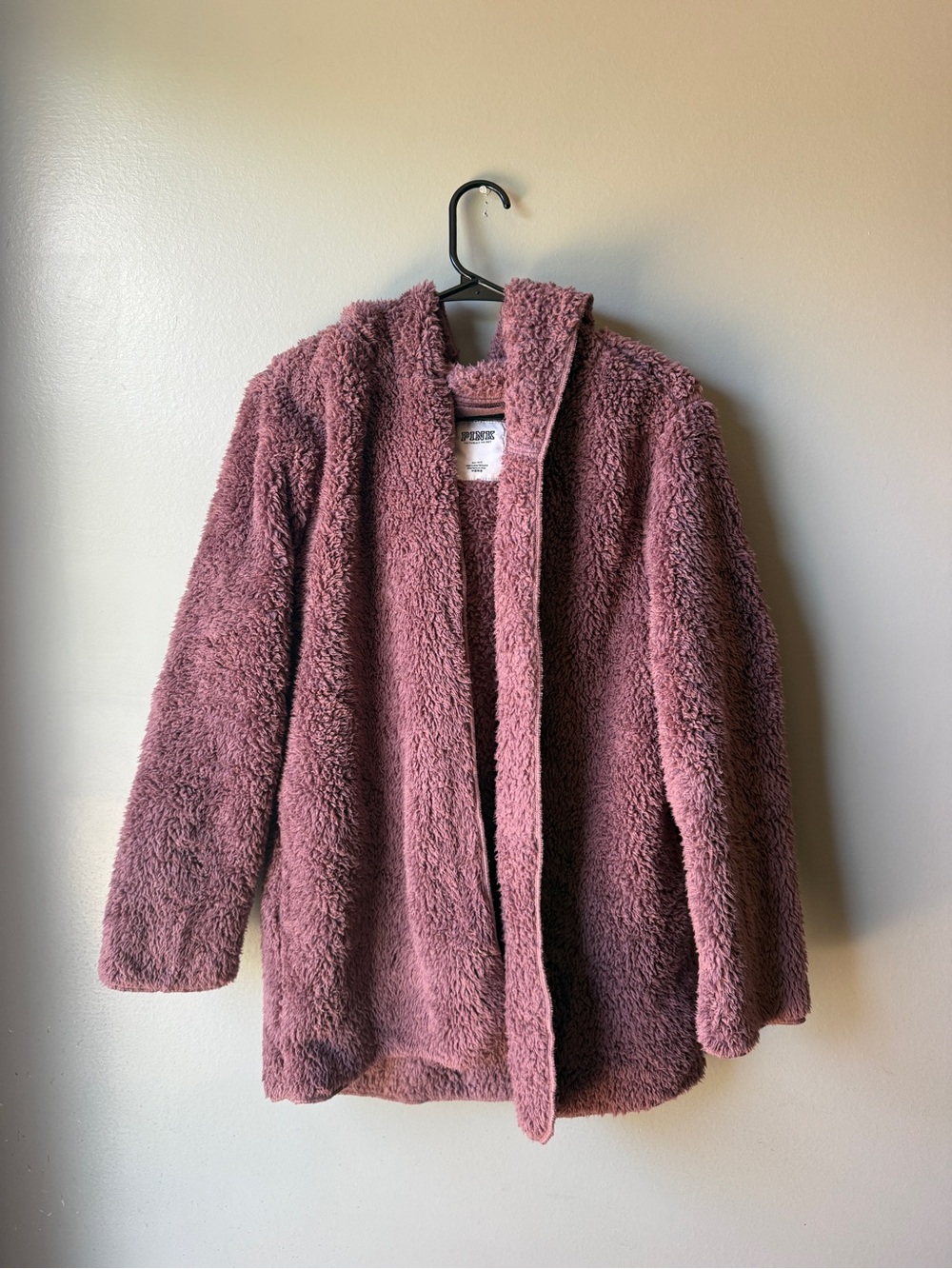 Dusty PINK Sherpa Fleece Hooded Open Front Cardigan Cozy Lounge